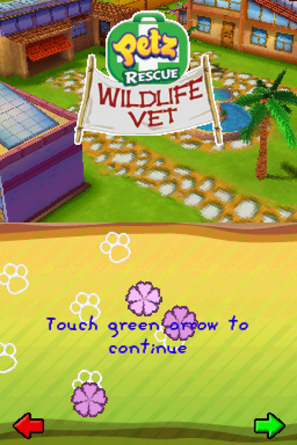 Petz: Rescue Wildlife Vet start screen for Nintendo DS (DS) animal care simulation video game