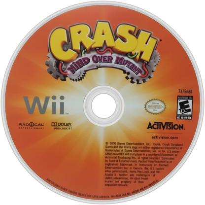 Crash: Mind over Mutant for Nintendo Wii action platformer adventure game featuring Crash Bandicoot mutant control abilities combat exploration humorous story gameplay diisc