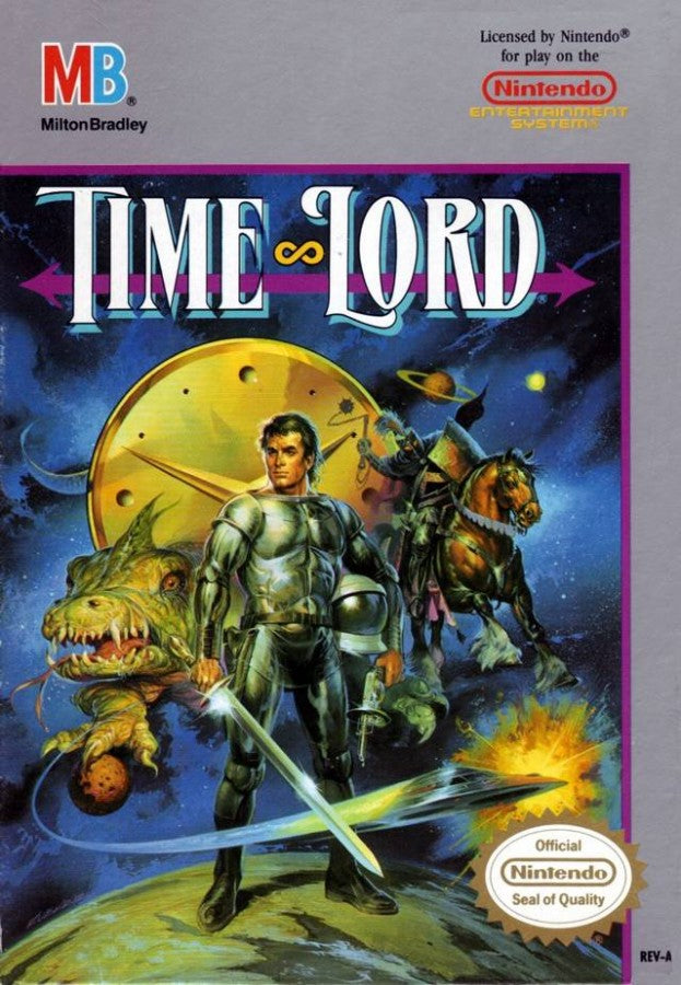 Time Lord retro NES video game Time Lord action adventure time travel platform gameplay combat historical eras classic console title Nintendo Entertainment System release cover art