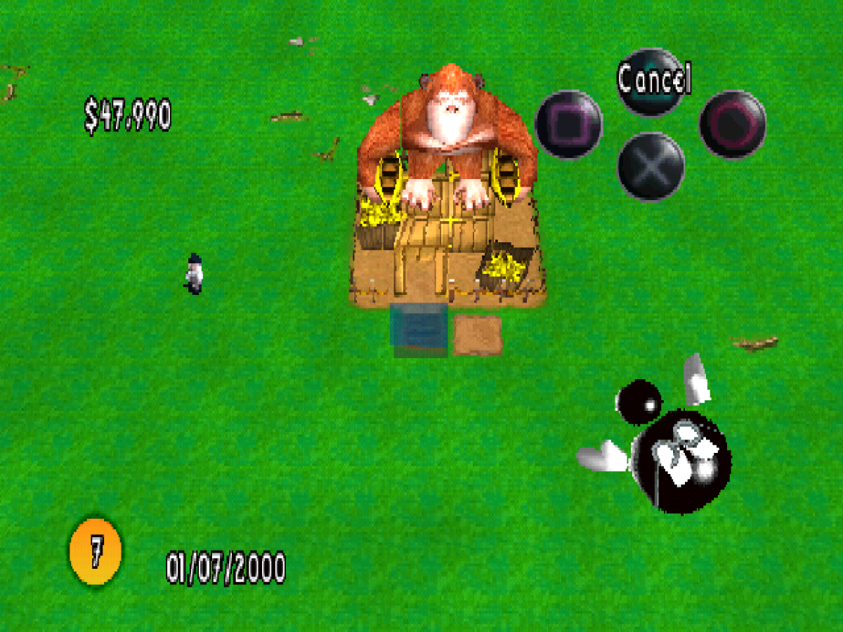 Sim Theme Park PlayStation 1 simulation video game designing and building amusement park roller coasters attractions staff management finances scenarios gameplay