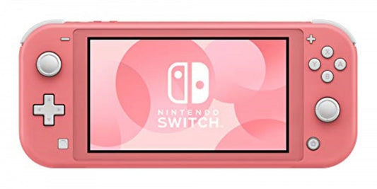Nintendo Switch Lite system in coral featuring a compact handheld design built for portable gaming front facing