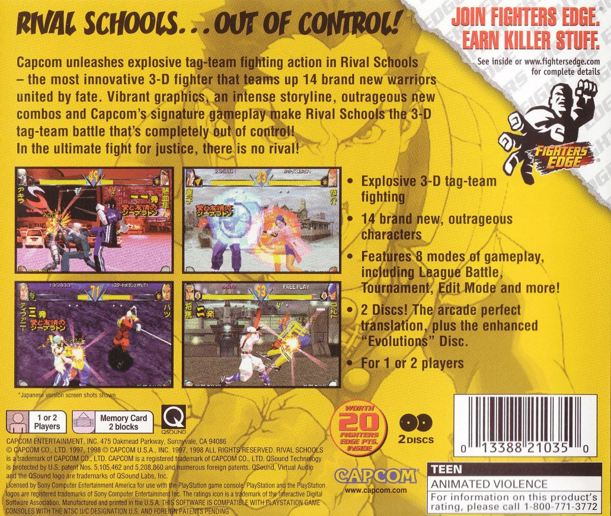 Retro Rival Schools PS1 cover art inspired design featuring classic PlayStation fighting game aesthetic vintage anime combat characters arcade style action gaming fan apparel nostalgic 90s Capcom fighter merch back cover art