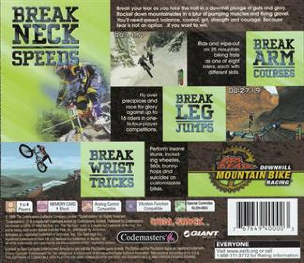 No Fear Downhill Mountain Bike Racing  back of case for PlayStation 1 (PS1) video game 