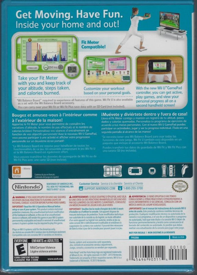 Wii Fit U retro Nintendo Wii U video game Wii Fit fitness exercise balance training motion controls healthy lifestyle mini games family friendly console title Nintendo Wii U release back of case