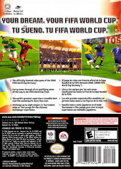 2006 FIFA World Cup back of case for GameCube (GC) sports soccer video game