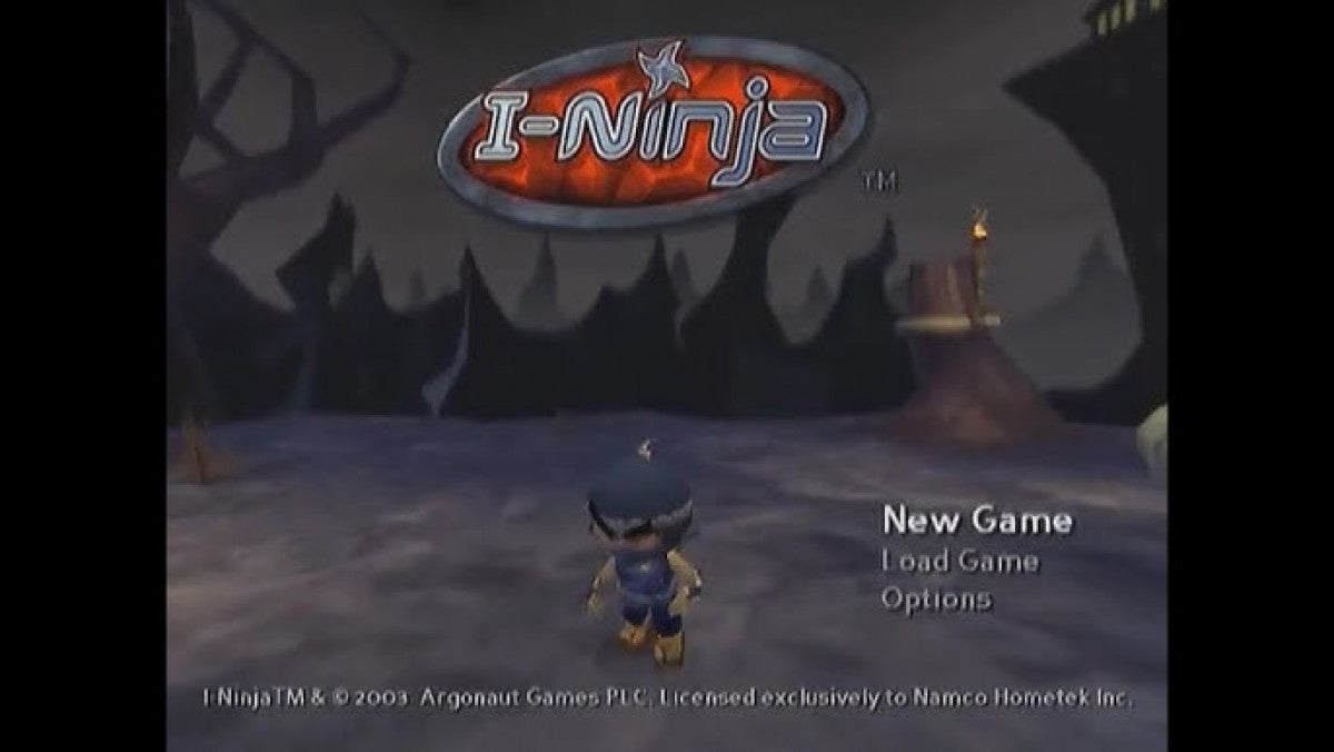 iNinja PS2 Sony PlayStation 2 action platformer game quirky ninja comedy adventure sword combat acrobatics puzzle solving fast paced levels Ninjitsu abilities Argonaut Games retro gaming PlayStation 2 software video game title gameplay