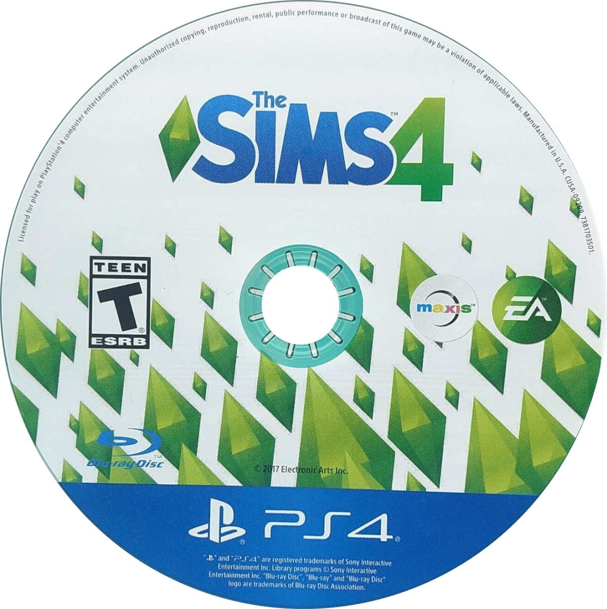 The Sims 4 for PlayStation 4, disc for a life simulation video game with character creation, home building, social interactions, and sandbox lifestyle gameplay