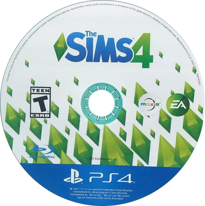 The Sims 4 for PlayStation 4, disc for a life simulation video game with character creation, home building, social interactions, and sandbox lifestyle gameplay