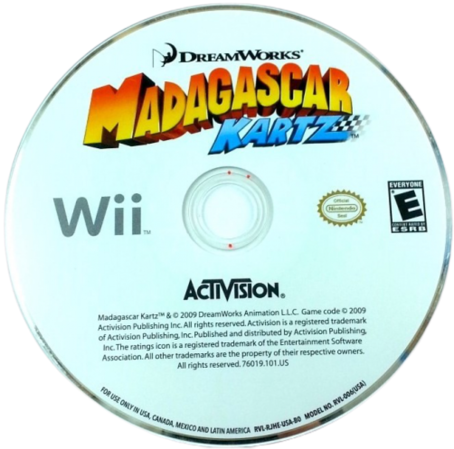 Madagascar Kartz for Nintendo Wii disc art in a family‑friendly arcade racing game.