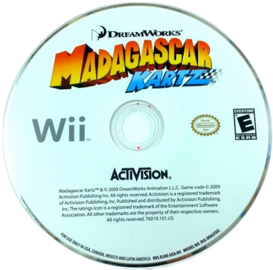 Madagascar Kartz for Nintendo Wii disc art in a family‑friendly arcade racing game.