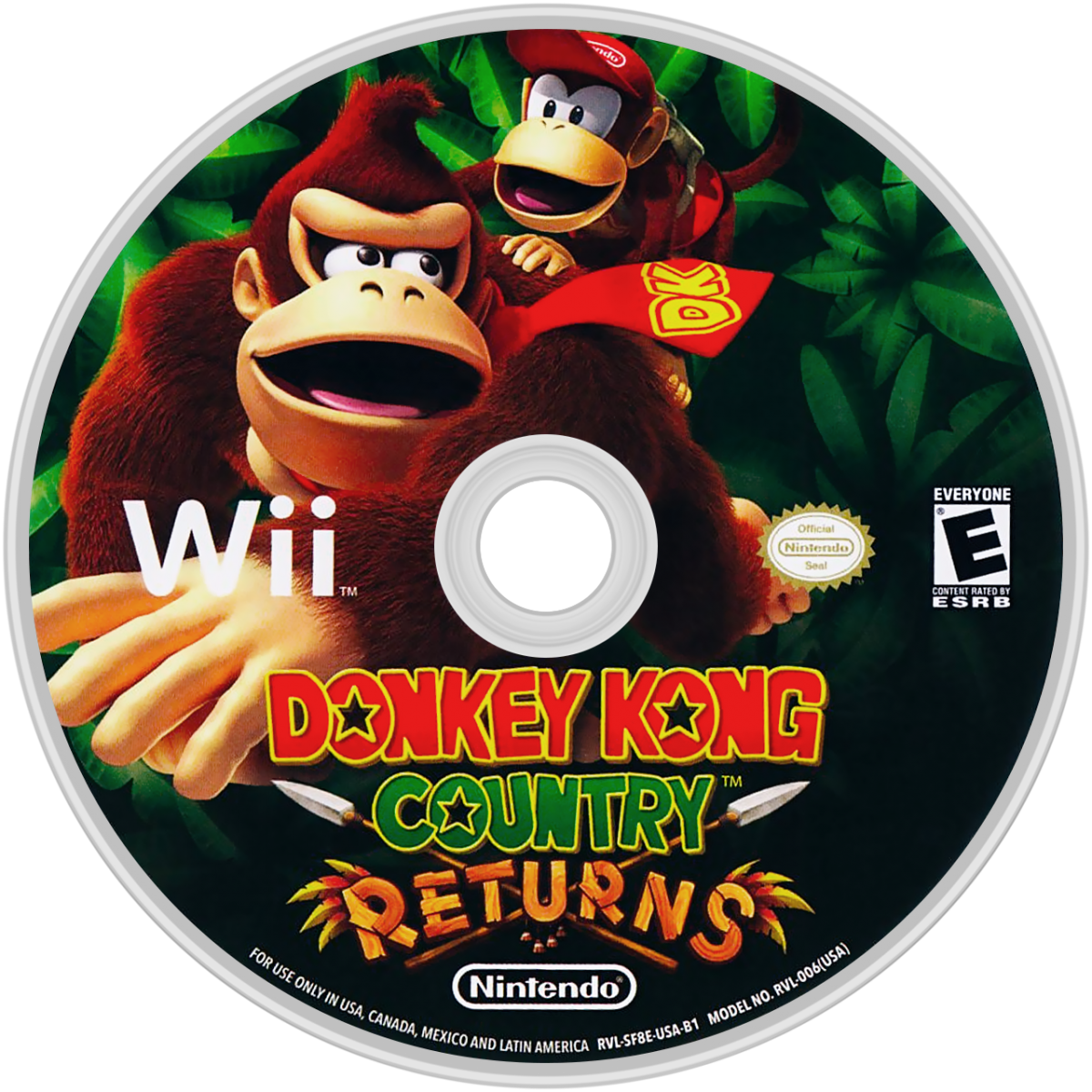 Donkey Kong Country Returns disc cover art for Nintendo Wii Wii video game
