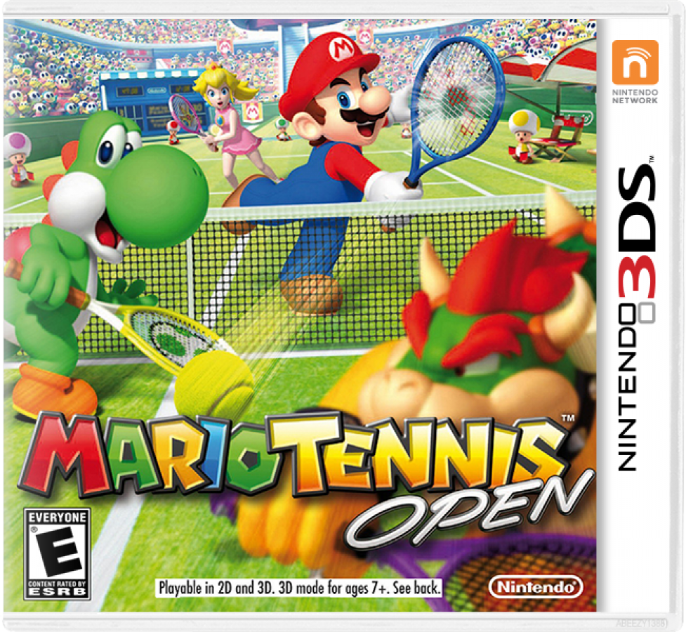 Mario Tennis Open retro Nintendo 3DS video game Mario Tennis sports tennis multiplayer competitive gameplay Mario characters arcade style matches handheld console title Nintendo 3DS release cover art