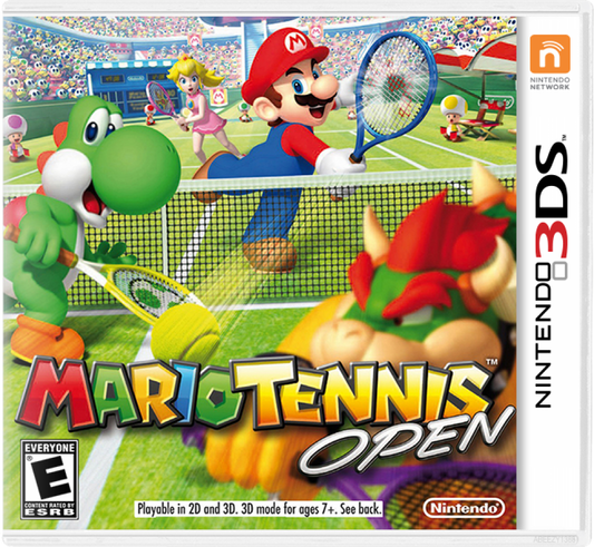 Mario Tennis Open retro Nintendo 3DS video game Mario Tennis sports tennis multiplayer competitive gameplay Mario characters arcade style matches handheld console title Nintendo 3DS release cover art