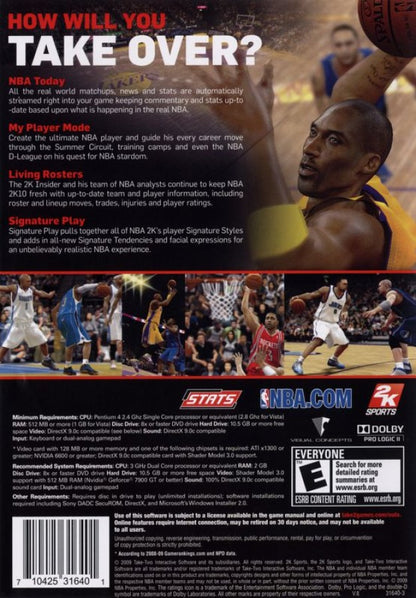 NBA 2K10 – PlayStation 2 (PS2) basketball sports video game back of case