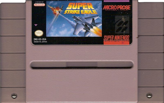 Super Strike Eagle retro SNES video game Super Strike Eagle military flight combat simulation jet fighter aerial warfare action gameplay console title Super Nintendo release cartridge