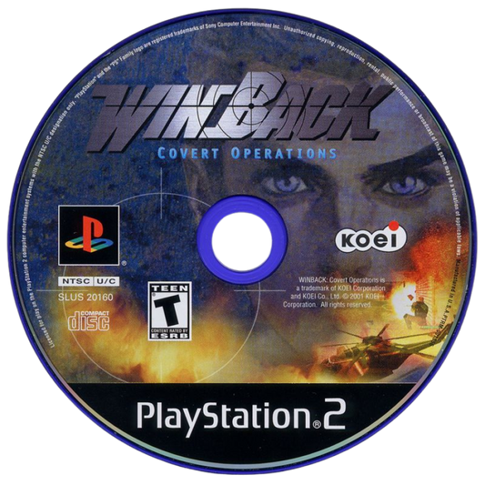 WinBack: Covert Operations – PlayStation 2 (PS2) video game disc, tactical shooter.