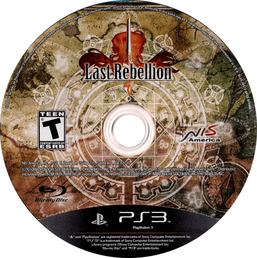 Last Rebellion disc for PlayStation 3 (PS3) video game