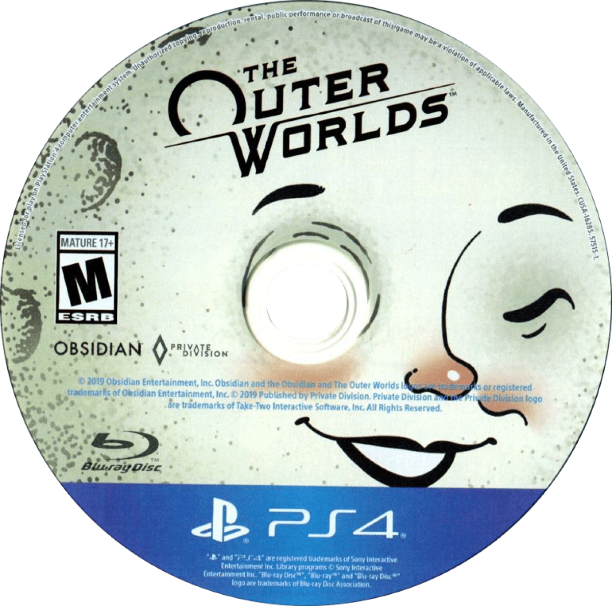 The Outer Worlds – PlayStation 4 (PS4) video game disc, sci-fi role-playing RPG.