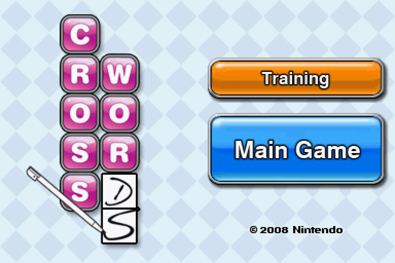 Crosswords DS start screen for Nintendo DS (DS) crossword puzzle video game