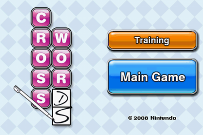 Crosswords DS start screen for Nintendo DS (DS) crossword puzzle video game