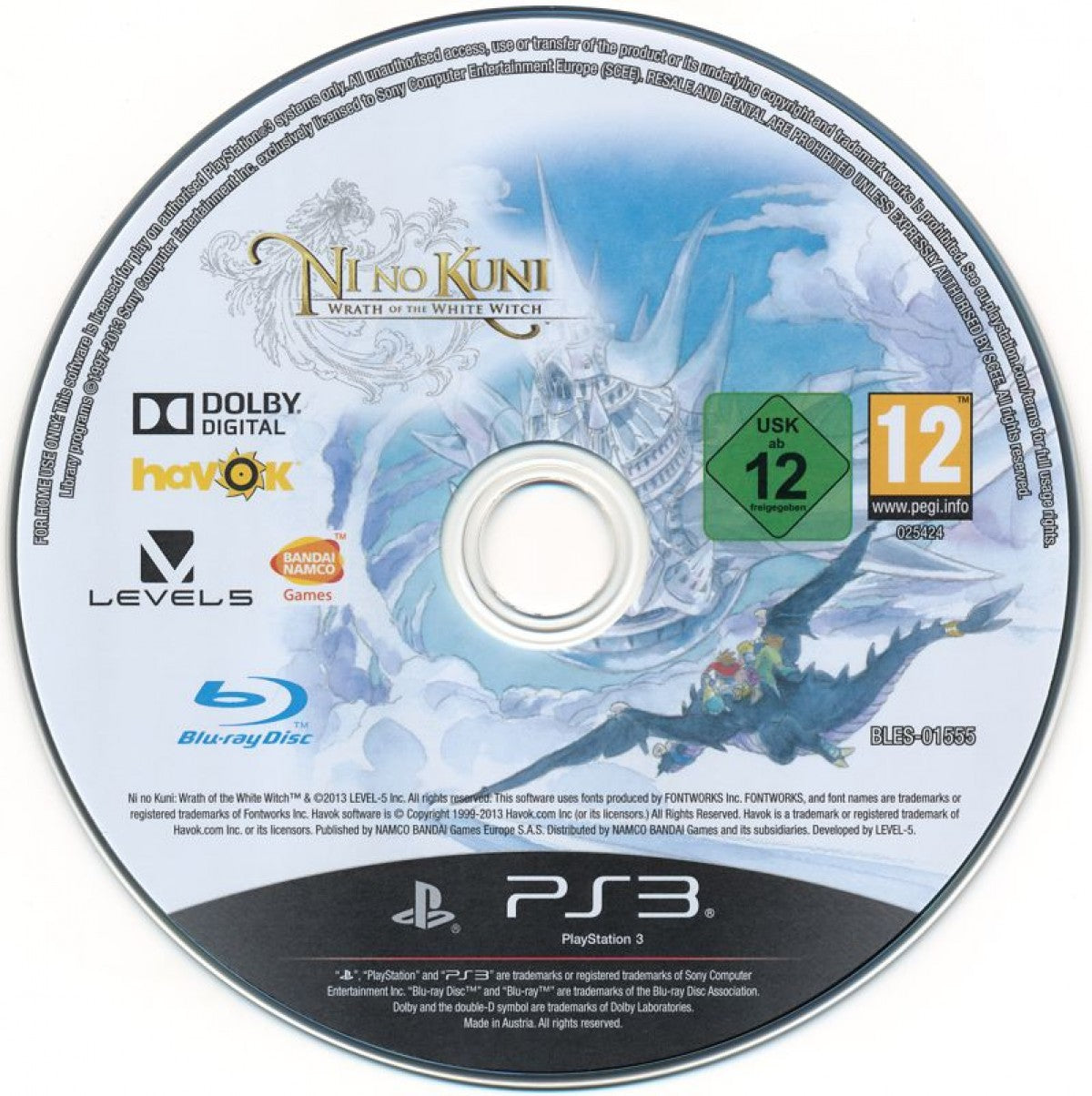 Ni no Kuni: Wrath of the White Witch PAL Import PlayStation 3 PS3 video game, role-playing RPG, fantasy adventure, Studio Ghibli-inspired visuals, console title disc