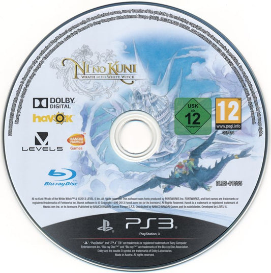 Ni no Kuni: Wrath of the White Witch PAL Import PlayStation 3 PS3 video game, role-playing RPG, fantasy adventure, Studio Ghibli-inspired visuals, console title disc