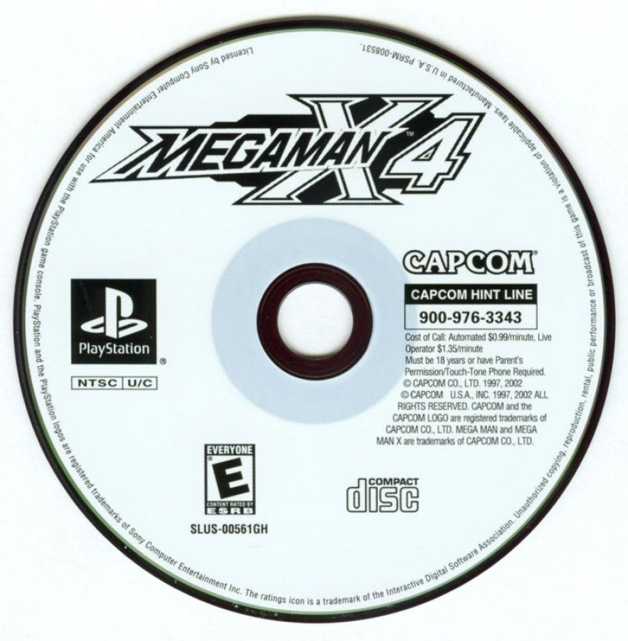 Mega Man X4 retro sci-fi action platform game for PlayStation 1 (PS1) disc