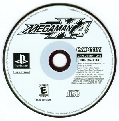 Mega Man X4 retro sci-fi action platform game for PlayStation 1 (PS1) disc