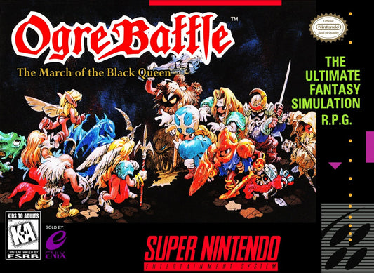 Ogre Battle The March of the Black Queen PS1 PlayStation 1 strategy RPG tactical warfare fantasy army management branching story retro video game cover art