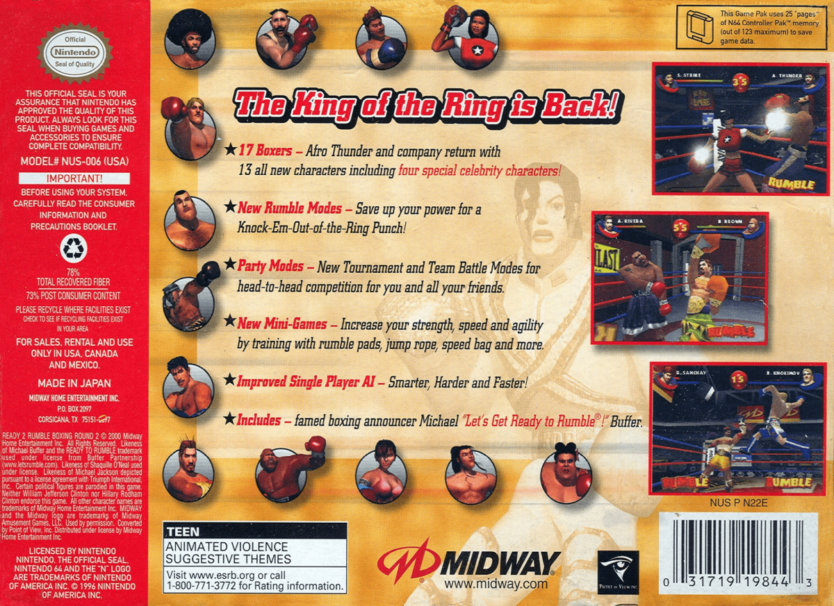 Ready 2 Rumble Boxing back cover art for Nintendo 64 (N64) video game