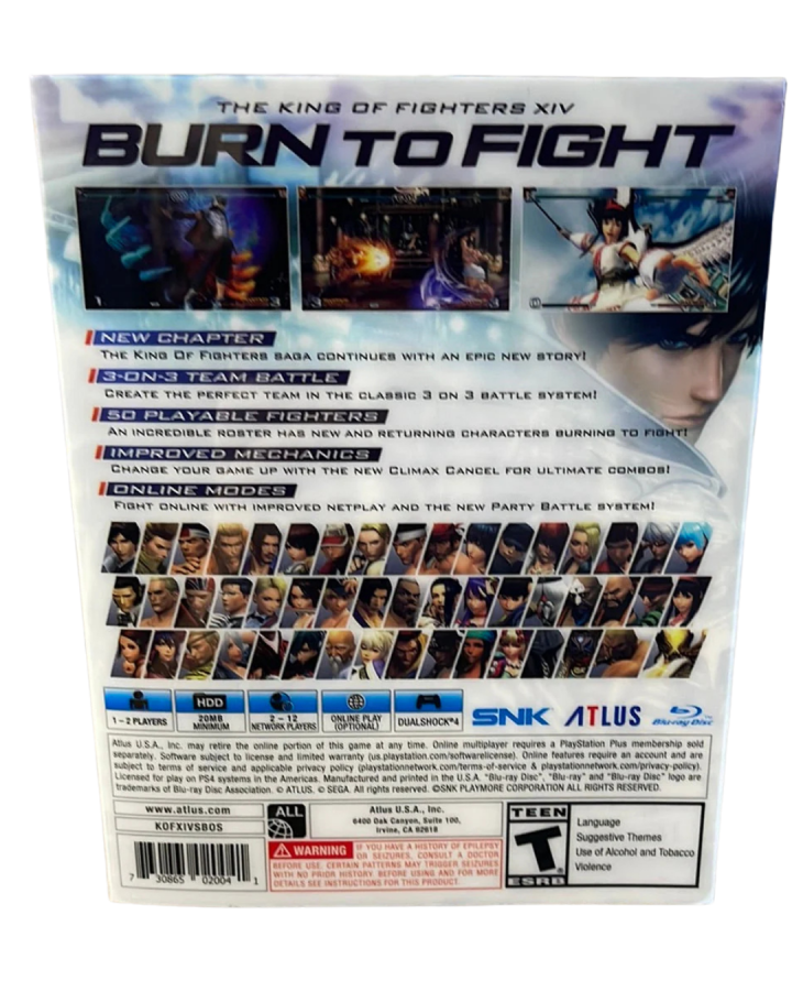 The King of Fighters XIV retro PS4 video game King of Fighters XIV fighting game arcade style combat team based battles competitive multiplayer SNK fighter console release  back cover 