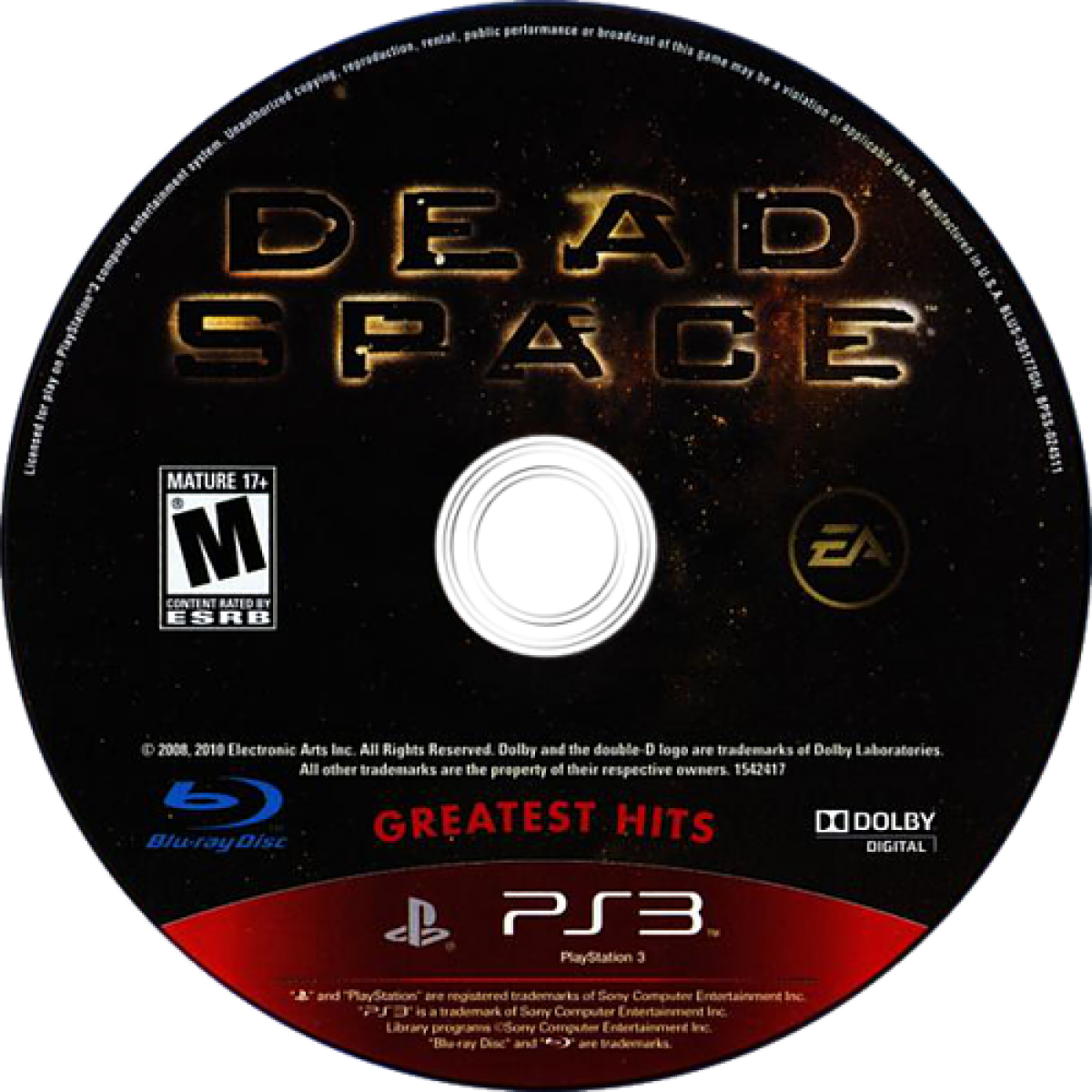 Dead Space [Greatest Hits] disc art for PlayStation 3 (PS3) video game