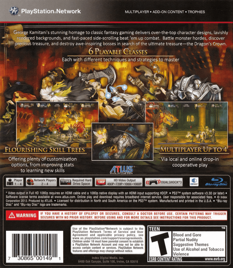 Dragons Crown back cover art for PlayStation 3 (PS3) video game