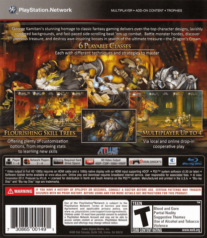 Dragons Crown back cover art for PlayStation 3 (PS3) video game