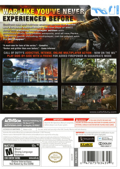 Call of Duty: World at War back cover art for Nintendo Wii (Wii) video game