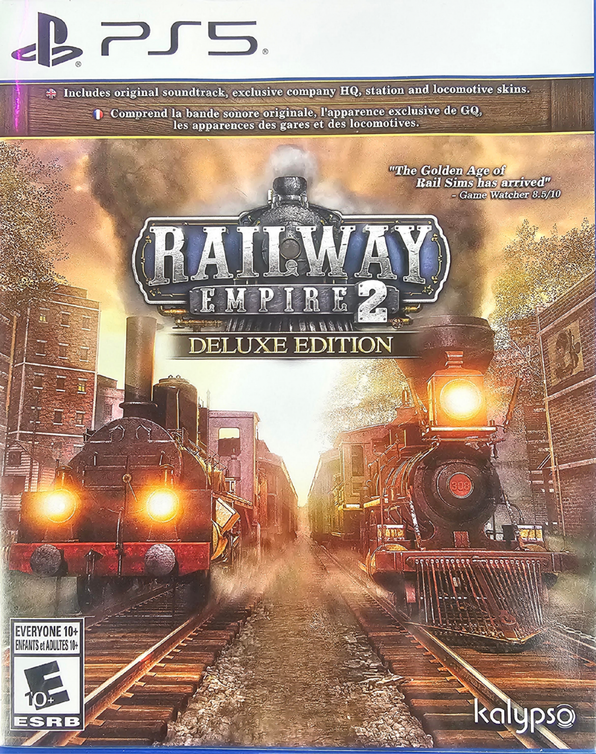 Railway Empire 2 Deluxe Edition PlayStation 5 PS5 for railway strategy simulation video game fans featuring railroad construction train management economic strategy expansive maps historical locomotives route planning city development campaign scenarios and Deluxe Edition content collectible gaming appeal front cover art