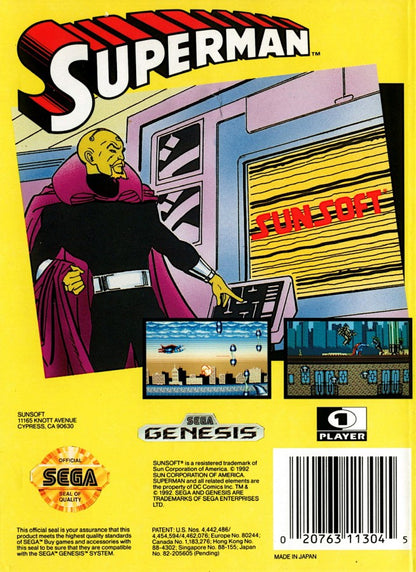 Superman back cover art for Sega Genesis (GEN) video game