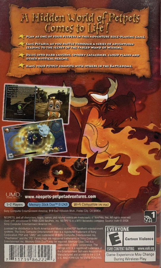 Neopets: Petpet Adventures – The Wand of Wishing back of case for PlayStation Portable (PSP) action-adventure game
