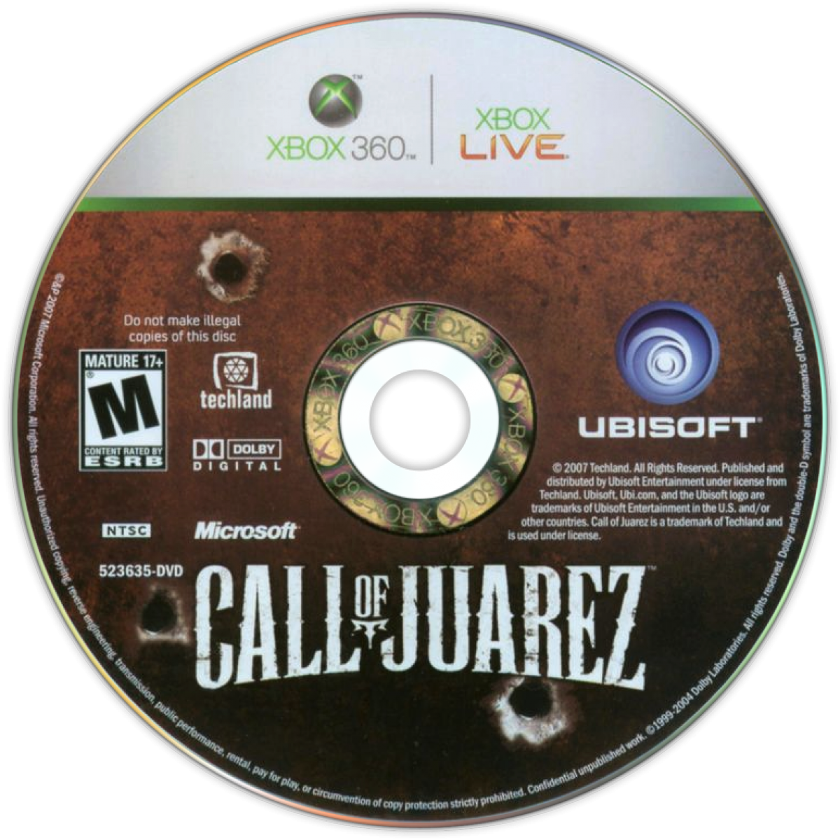 Call of Juarez Xbox 360 game featuring Wild West first person shooter action dual character campaign storyline intense gunfights historical western setting and multiplayer modes by Ubisoft disc