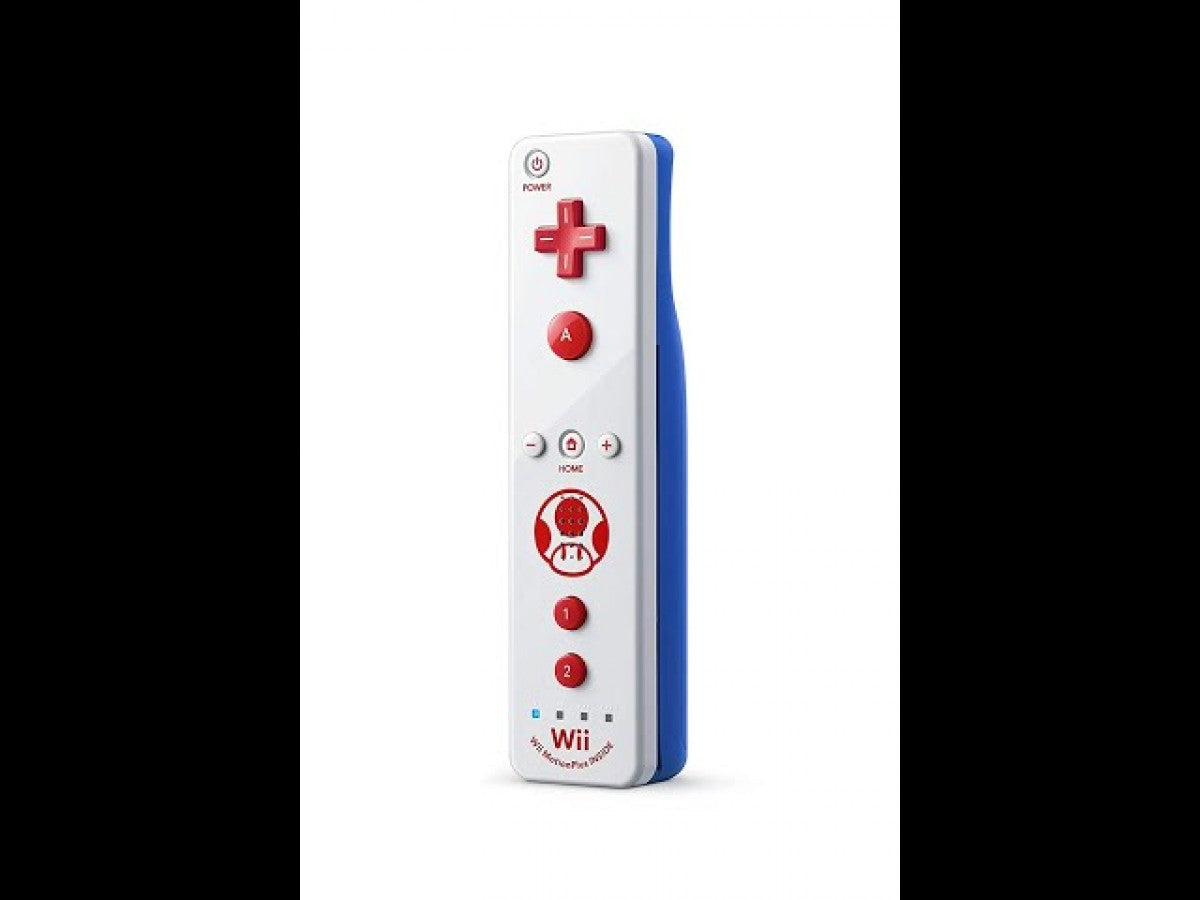 Toad Edition Motion Plus Wii Remote featuring character themed design, motion control gameplay, and Nintendo Wii compatibility front
