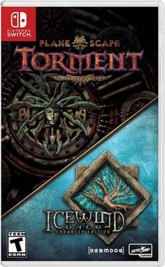 Planescape Torment Enhanced Edition and Icewind Dale Enhanced Edition Nintendo Switch inspired design featuring classic fantasy role playing adventure aesthetic deep storytelling strategic party based combat rich world building legendary quests immersive RPG collection presentation front coverr