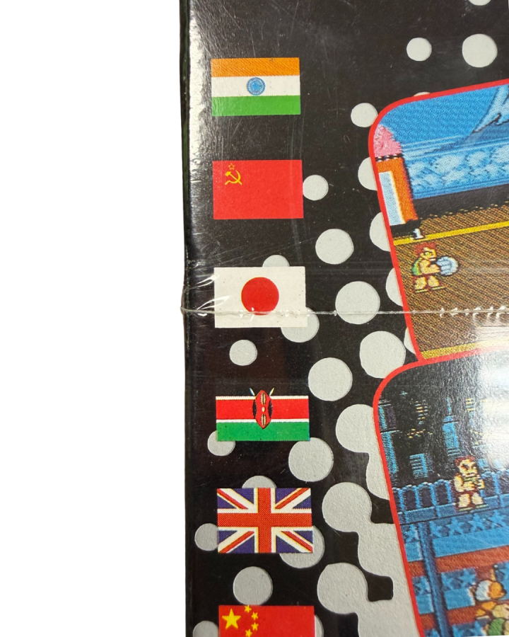 Factory sealed Super Dodge Ball NES video game original Nintendo Entertainment System release featuring classic sports arcade gameplay collectible brand new sealed retro cartridge box art and vintage Nintendo title close view of back cover H-seam