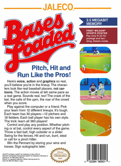 Bases Loaded back of box for Nintendo Entertainment System (NES) retro video game