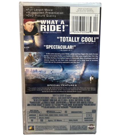 The Day After Tomorrow PSP UMD movie PlayStation Portable disaster film Blu ray style video playback portable cinema extreme weather global climate catastrophe survival thriller 20th Century Fox handheld movie disc PSP video UMD format film adaptation Roland Emmerich movie entertainment portable media system back cover 