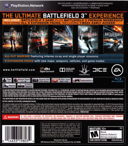 Battlefield 3 [Premium Edition] back cover art for PlayStation 3 (PS3) video game