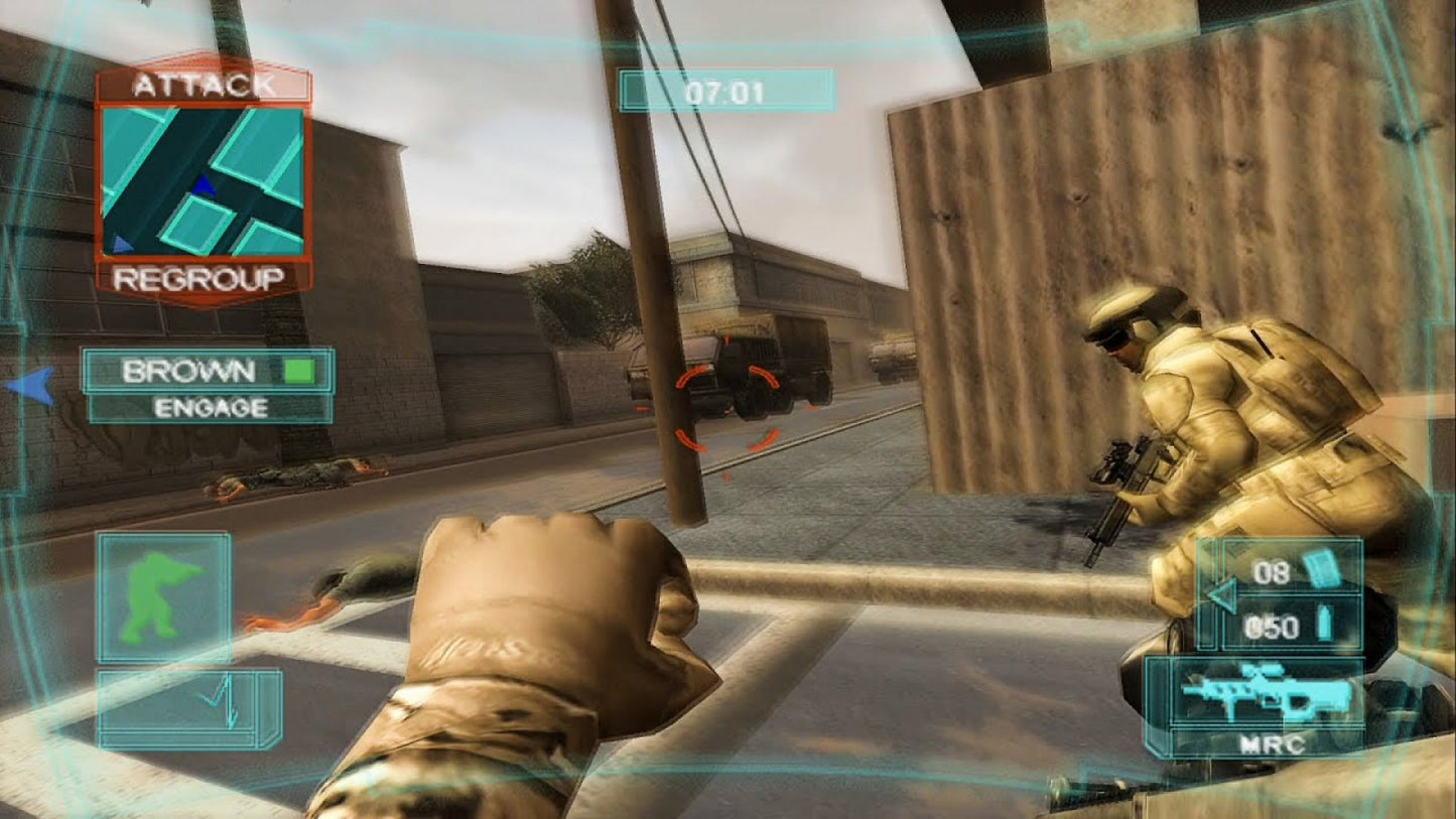 Tom Clancy's Ghost Recon: Advanced Warfighter for PlayStation 2 (PS2) featuring tactical third person shooting with squad commands and modern military gear in an urban combat campaign; plan your approach issue orders and complete objectives with Ghost Recon style realism on PS2 gameplay screenshot