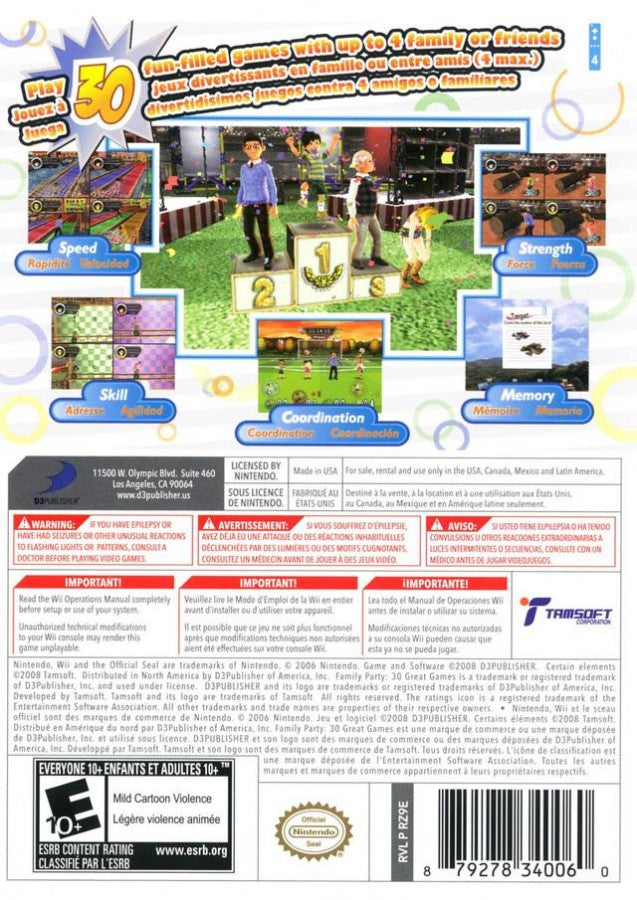 Family Party: 30 Great Games Back Cover art for Nintendo Wii (Wii) video game