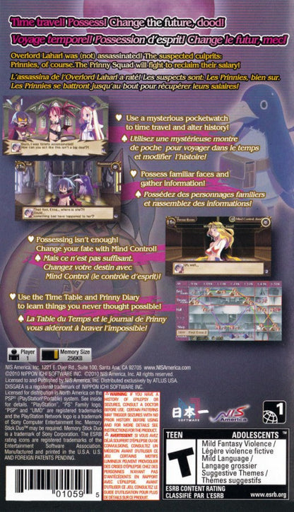 Disgaea Infinite – PlayStation Portable (PSP) back of case for visual novel adventure video game