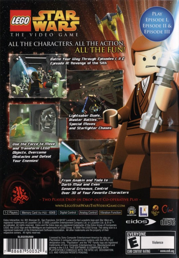 LEGO Star Wars back cover art for PlayStation 2 video game. 