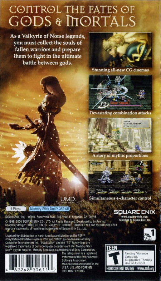Valkyrie Profile: Lenneth back of case for PlayStation Portable (PSP) role-playing game